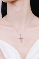 925 Sterling Silver Cross Moissanite Necklace - Rhodium Vermeil- Claude Jewelry Moissanite - Shop claudejewelry.com