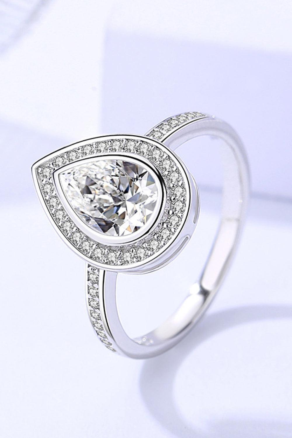 925 Sterling Silver Teardrop Moissanite Ring - - Claude Jewelry Moissanite - Shop claudejewelry.com