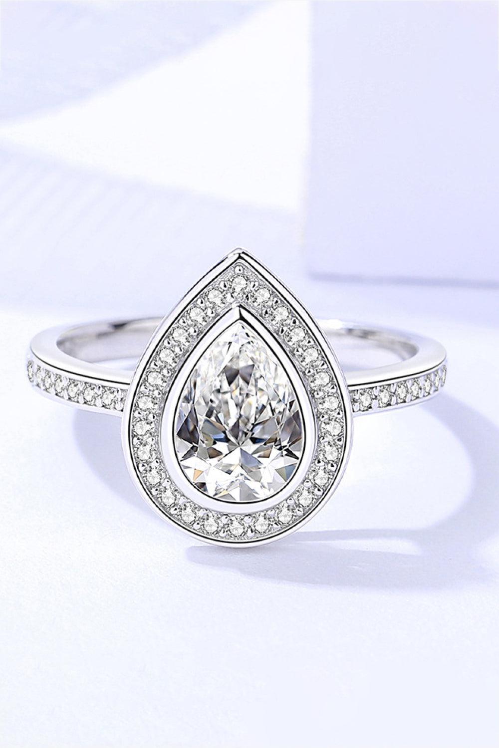 925 Sterling Silver Teardrop Moissanite Ring - - Claude Jewelry Moissanite - Shop claudejewelry.com