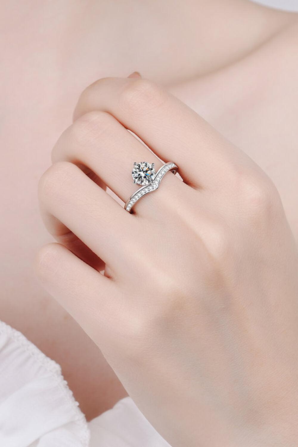 925 Sterling Silver with 1 Ct Moissanite Peak Ring - - Claude Jewelry Moissanite - Shop claudejewelry.com