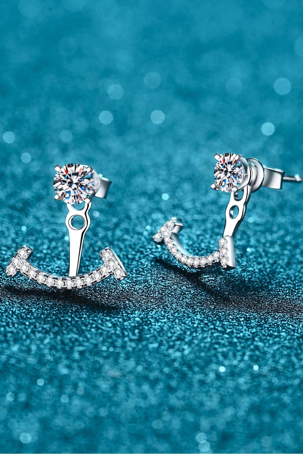 Anchor Moissanite Drop Earrings - Rhodium Vermeil- Claude Jewelry Moissanite - Shop claudejewelry.com