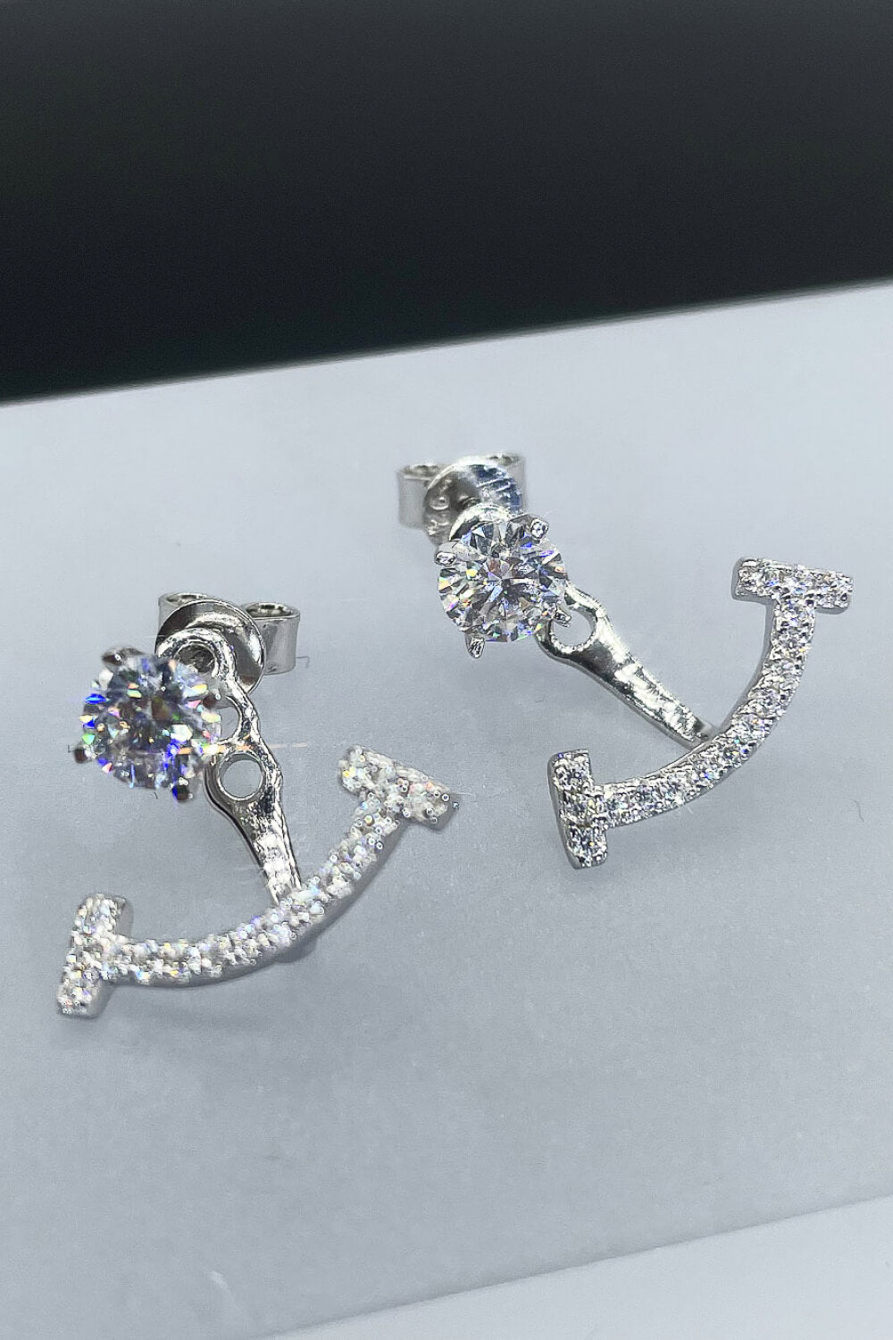 Anchor Moissanite Drop Earrings - Rhodium Vermeil- Claude Jewelry Moissanite - Shop claudejewelry.com