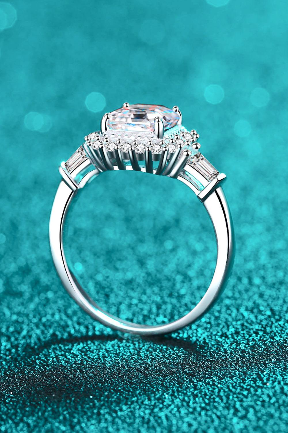 Art Deco 2 Ct Moissanite Rhodium Vermeil Ring - - Claude Jewelry Moissanite - Shop claudejewelry.com