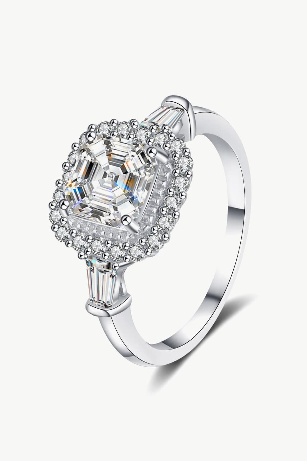 Art Deco 2 Ct Moissanite Rhodium Vermeil Ring - Rhodium Vermeil-4- Claude Jewelry Moissanite - Shop claudejewelry.com