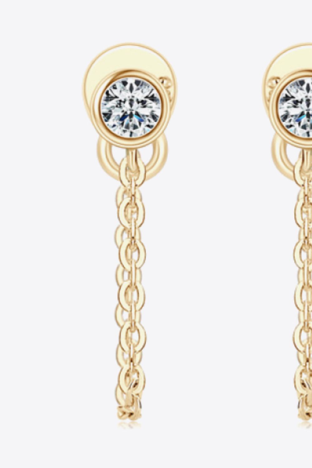 Bezel Moissanite Stud Chain Earrings - - Claude Jewelry Moissanite - Shop claudejewelry.com