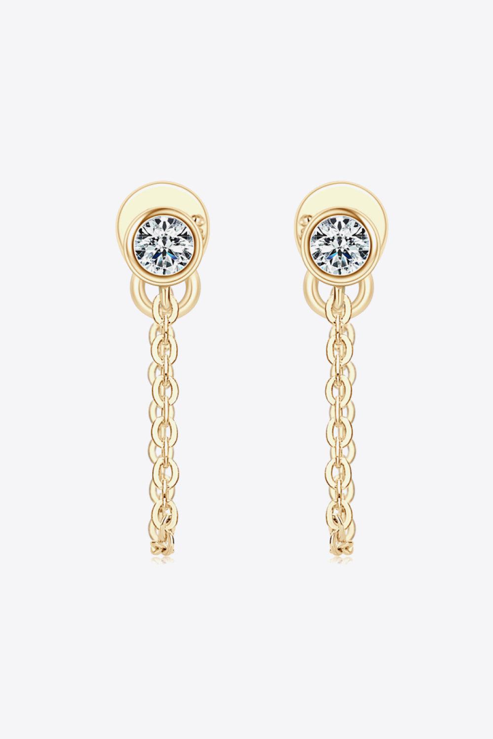 Bezel Moissanite Stud Chain Earrings - 18k Gold Vermeil- Claude Jewelry Moissanite - Shop claudejewelry.com