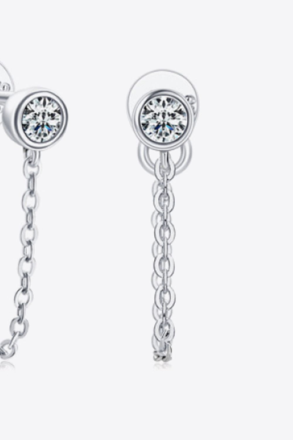 Bezel Moissanite Stud Chain Earrings - - Claude Jewelry Moissanite - Shop claudejewelry.com