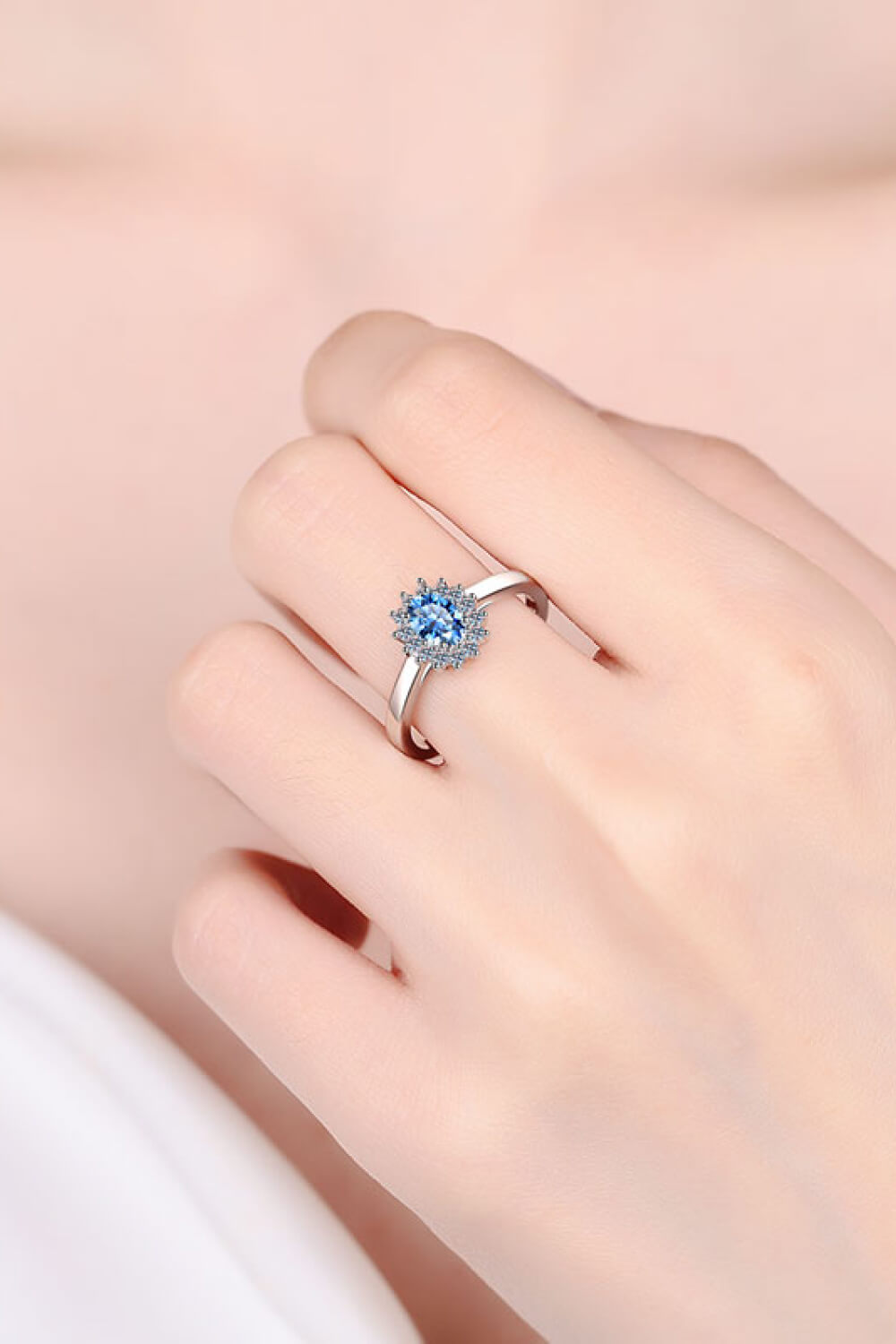 Blue Moissanite Pave Halo Ring - - Claude Jewelry Moissanite - Shop claudejewelry.com