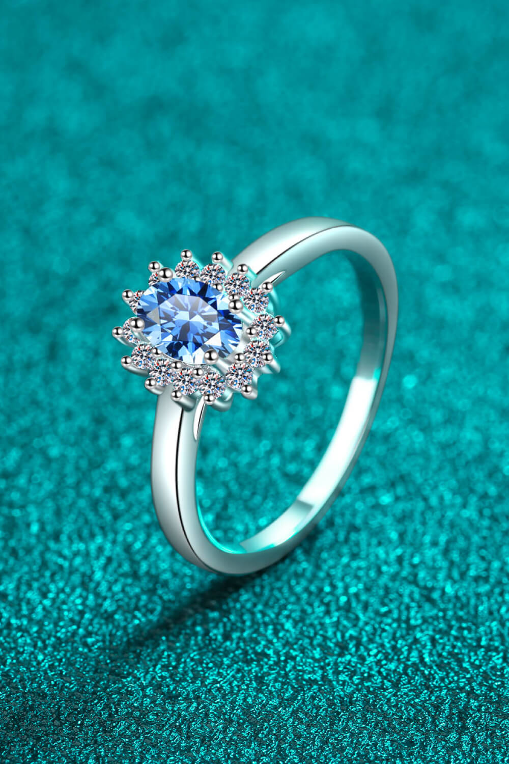 Blue Moissanite Pave Halo Ring - - Claude Jewelry Moissanite - Shop claudejewelry.com