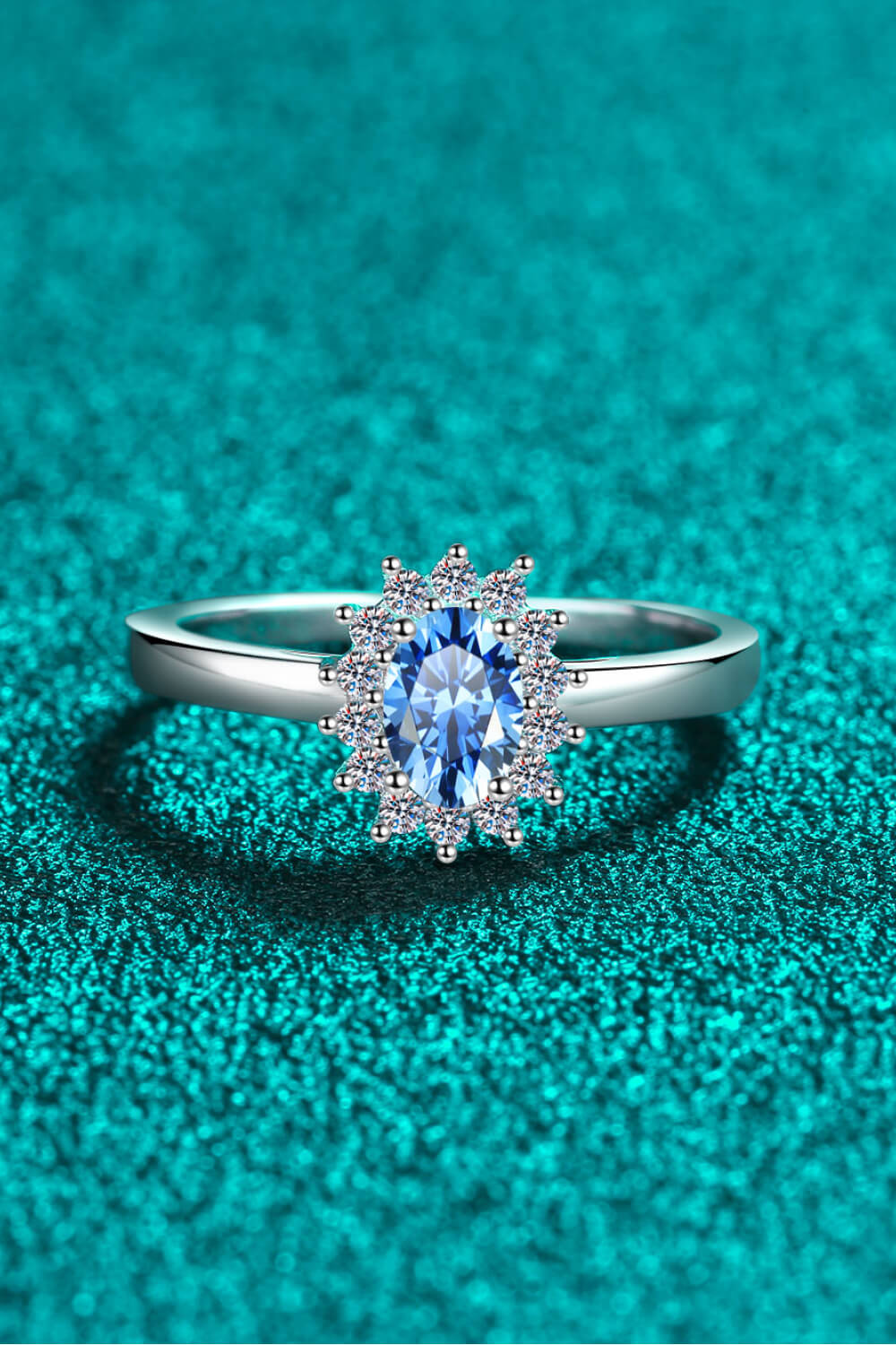 Blue Moissanite Pave Halo Ring - - Claude Jewelry Moissanite - Shop claudejewelry.com