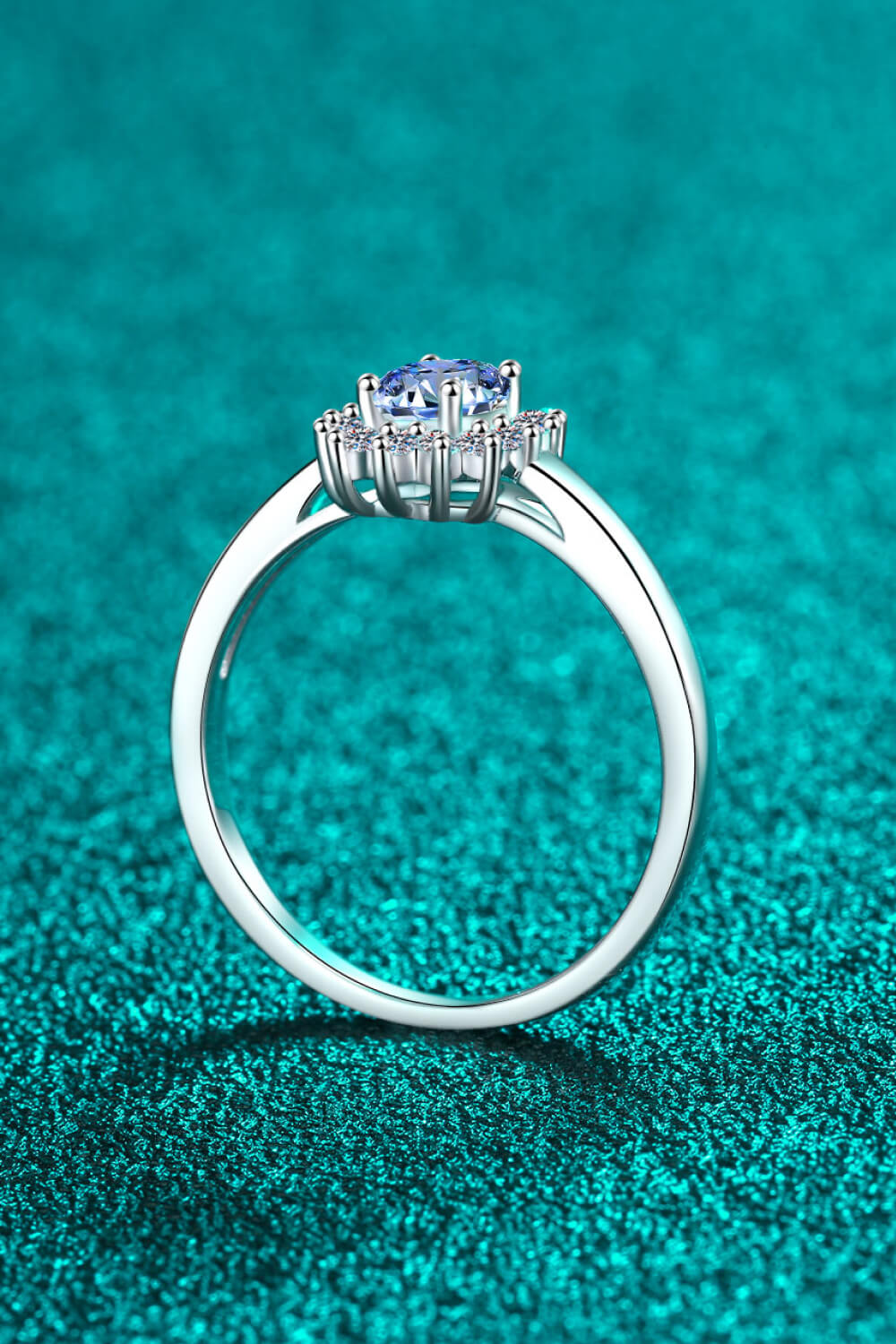 Blue Moissanite Pave Halo Ring - - Claude Jewelry Moissanite - Shop claudejewelry.com