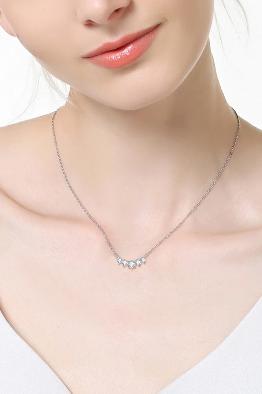 Cinq Stone Moissanite Necklace - Platinum Vermeil- Claude Jewelry Moissanite - Shop claudejewelry.com