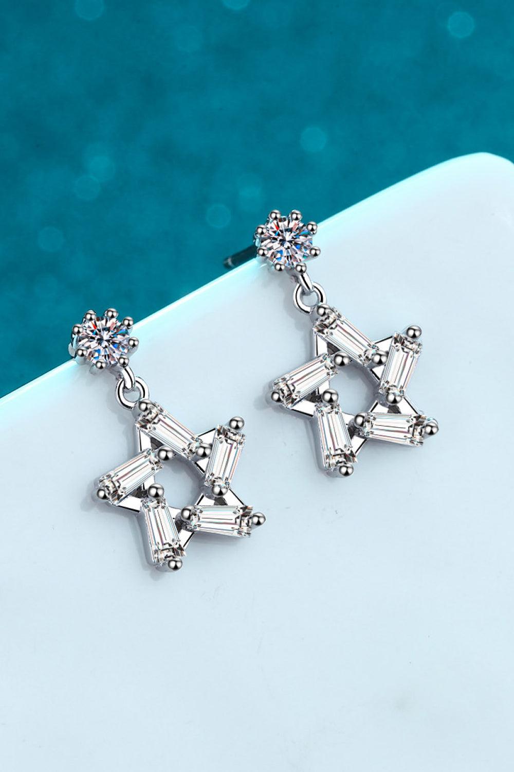 Dangle Star 925 Sterling Silver Inlaid Moissanite Earrings - Rhodium Vermeil- Claude Jewelry Moissanite - Shop claudejewelry.com