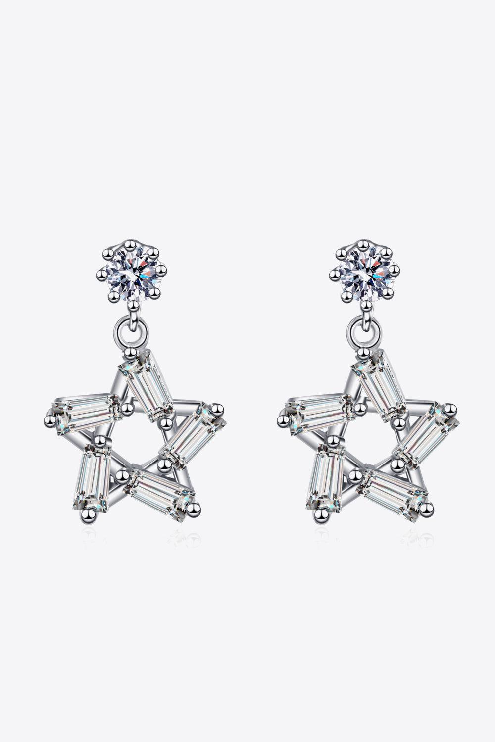 Dangle Star 925 Sterling Silver Inlaid Moissanite Earrings - Rhodium Vermeil- Claude Jewelry Moissanite - Shop claudejewelry.com