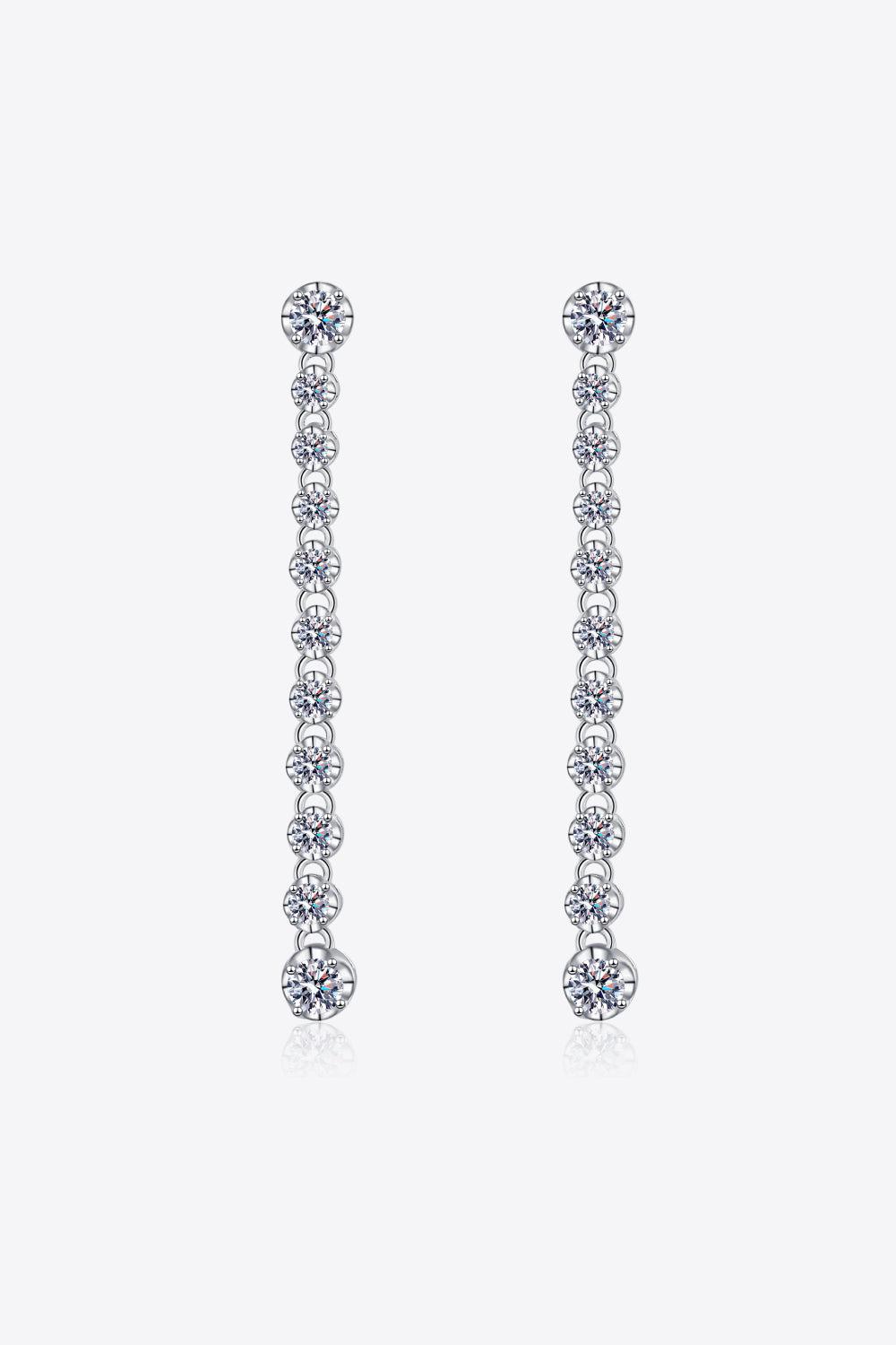 Deca Stone 1.18 Ct Moissanite Long Drop Earrings - Rhodium Vermeil- Claude Jewelry Moissanite - Shop claudejewelry.com