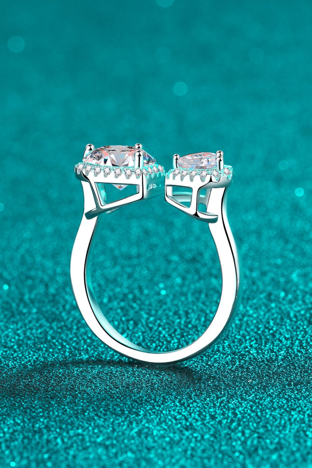 Double Hearts Moissanite Open Ring - - Claude Jewelry Moissanite - Shop claudejewelry.com