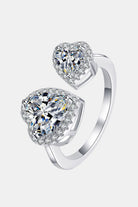 Double Hearts Moissanite Open Ring - Platinum Vermeil-5- Claude Jewelry Moissanite - Shop claudejewelry.com