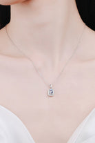 Emerald Cut Moissanite Halo Pendant Necklace - Rhodium Vermeil- Claude Jewelry Moissanite - Shop claudejewelry.com