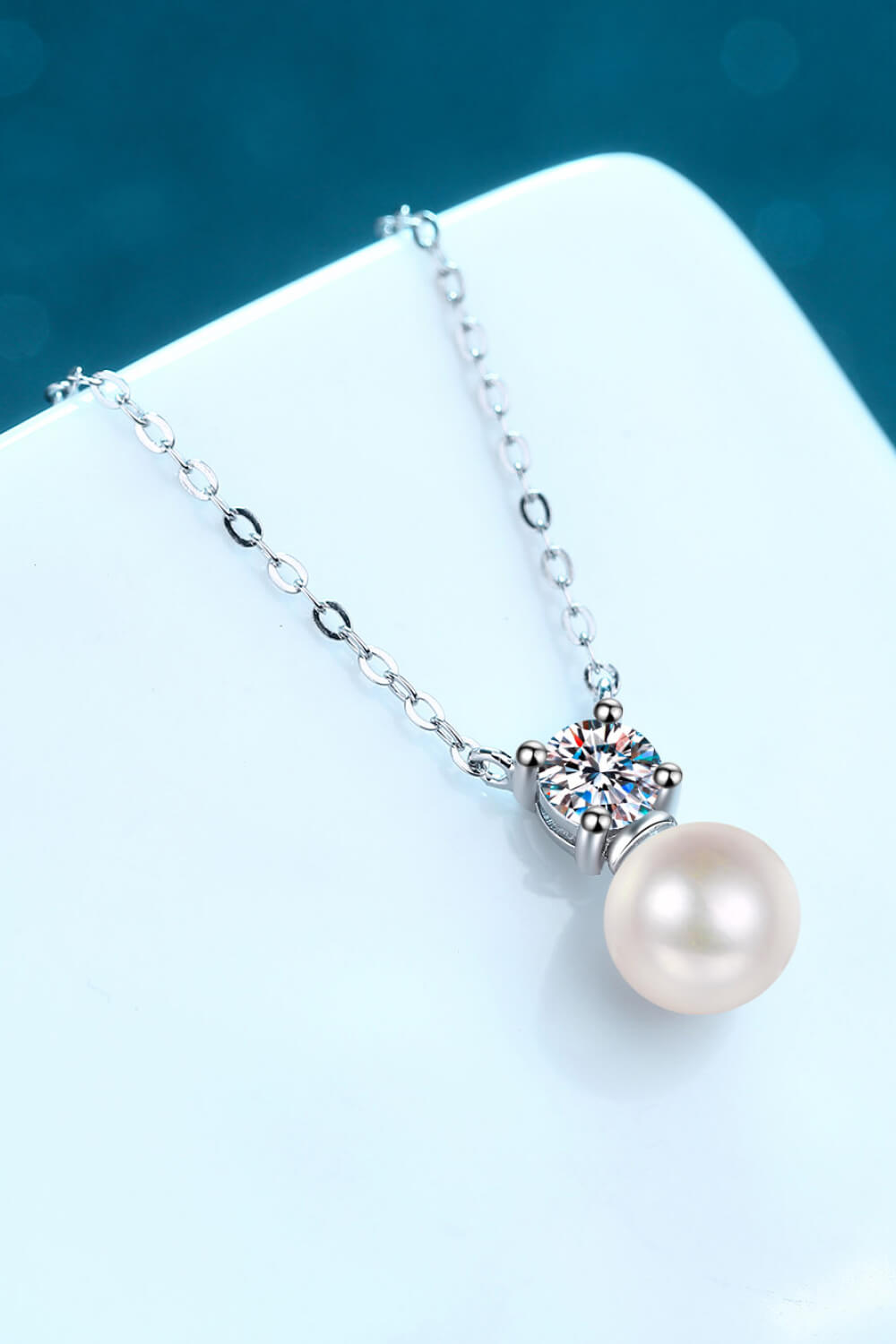 Freshwater Pearl Moissanite 925 Sterling Silver Necklace - Rhodium Vermeil/Pearl- Claude Jewelry Moissanite - Shop claudejewelry.com