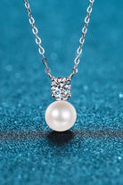 Freshwater Pearl Moissanite 925 Sterling Silver Necklace - Rhodium Vermeil/Pearl- Claude Jewelry Moissanite - Shop claudejewelry.com