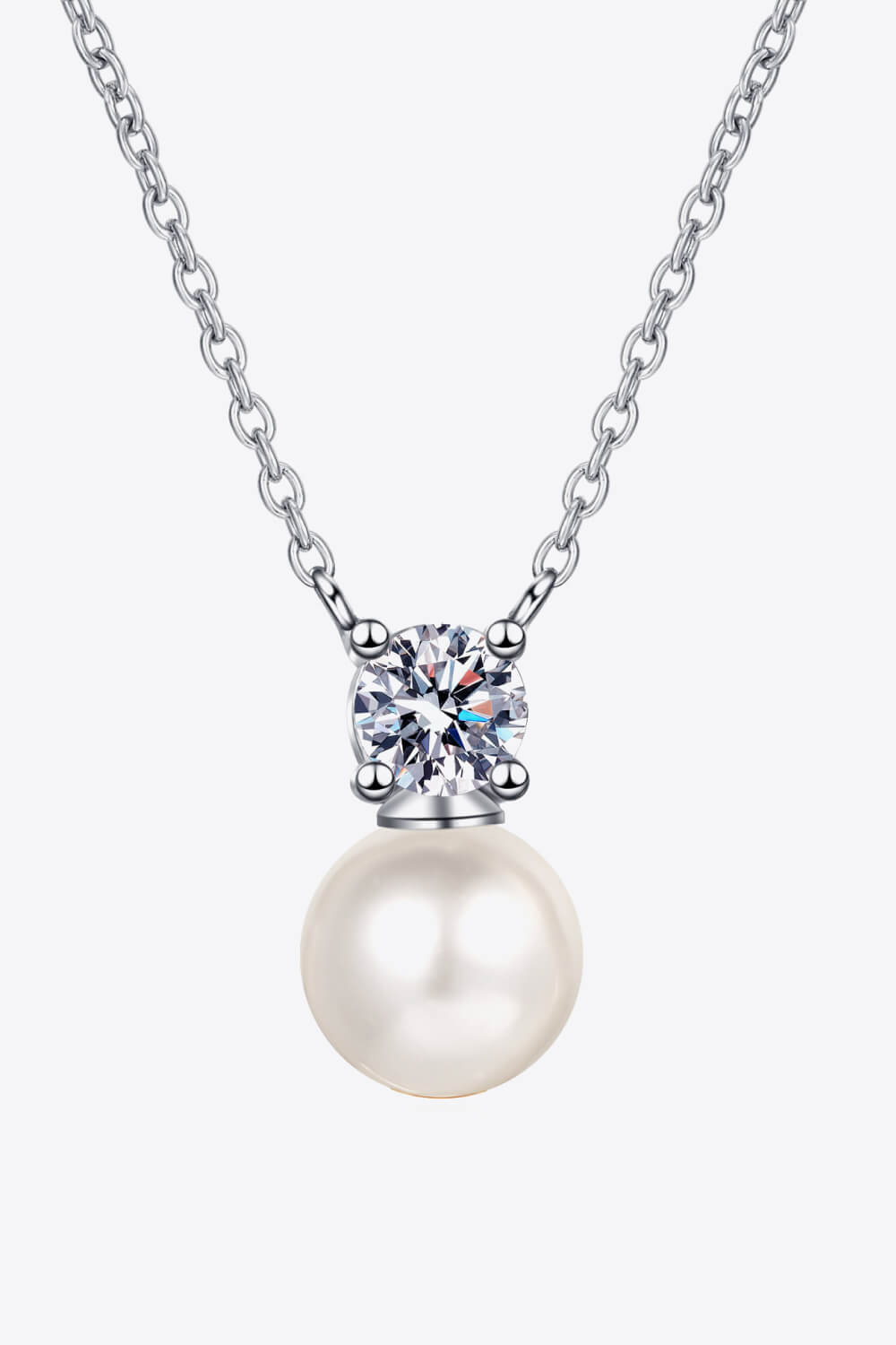 Freshwater Pearl Moissanite 925 Sterling Silver Necklace - Rhodium Vermeil/Pearl- Claude Jewelry Moissanite - Shop claudejewelry.com