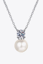 Freshwater Pearl Moissanite 925 Sterling Silver Necklace - Rhodium Vermeil/Pearl- Claude Jewelry Moissanite - Shop claudejewelry.com