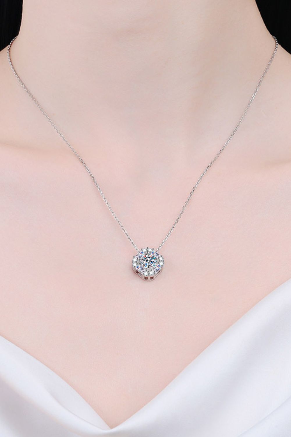 Geometric Moissanite Pendant Chain Necklace - Rhodium Vermeil- Claude Jewelry Moissanite - Shop claudejewelry.com