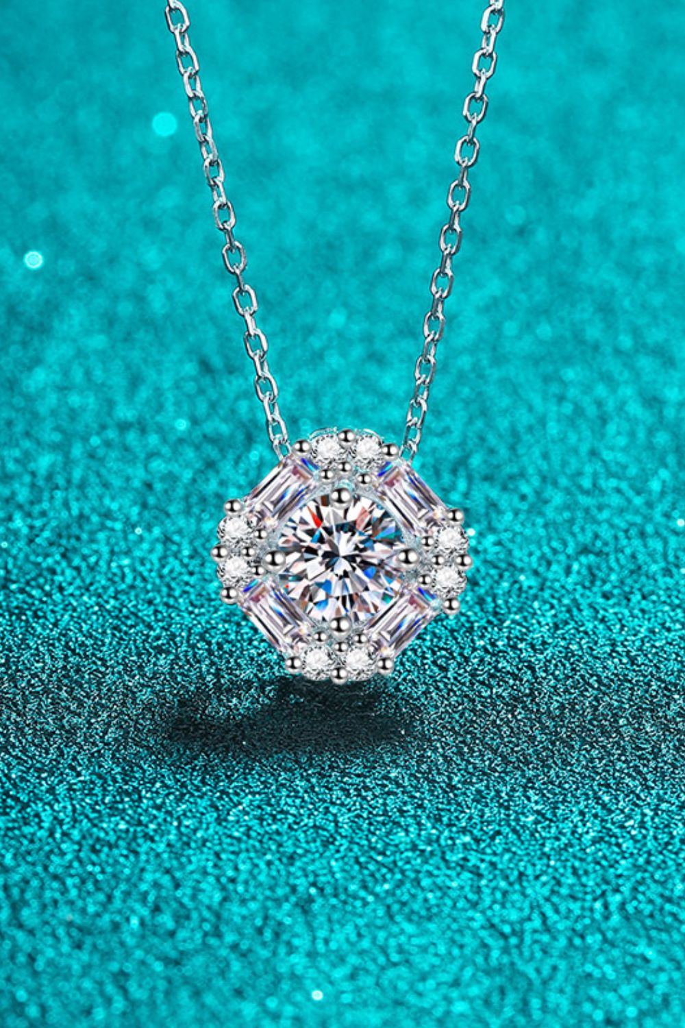 Geometric Moissanite Pendant Chain Necklace - Rhodium Vermeil- Claude Jewelry Moissanite - Shop claudejewelry.com