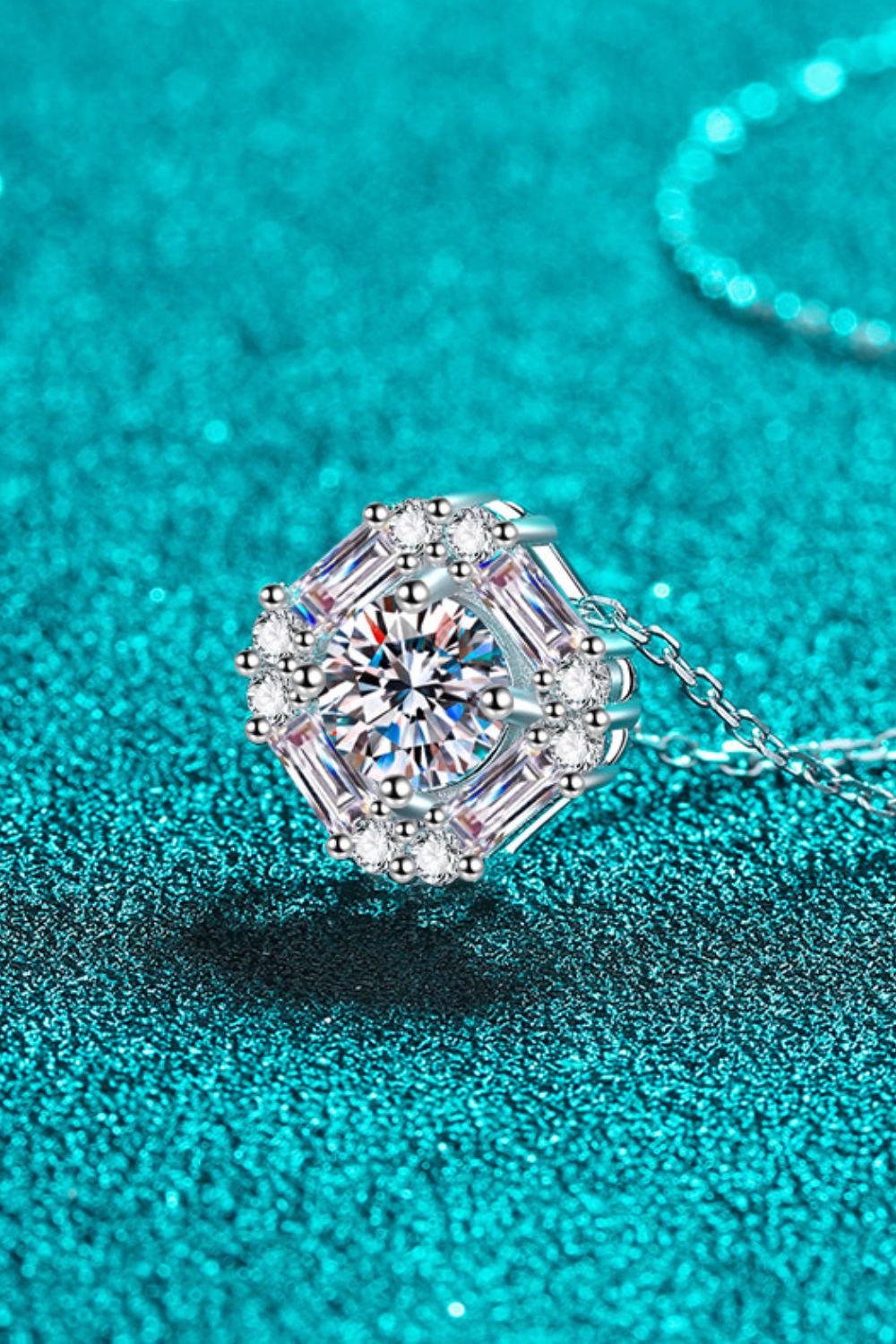 Geometric Moissanite Pendant Chain Necklace - Rhodium Vermeil- Claude Jewelry Moissanite - Shop claudejewelry.com