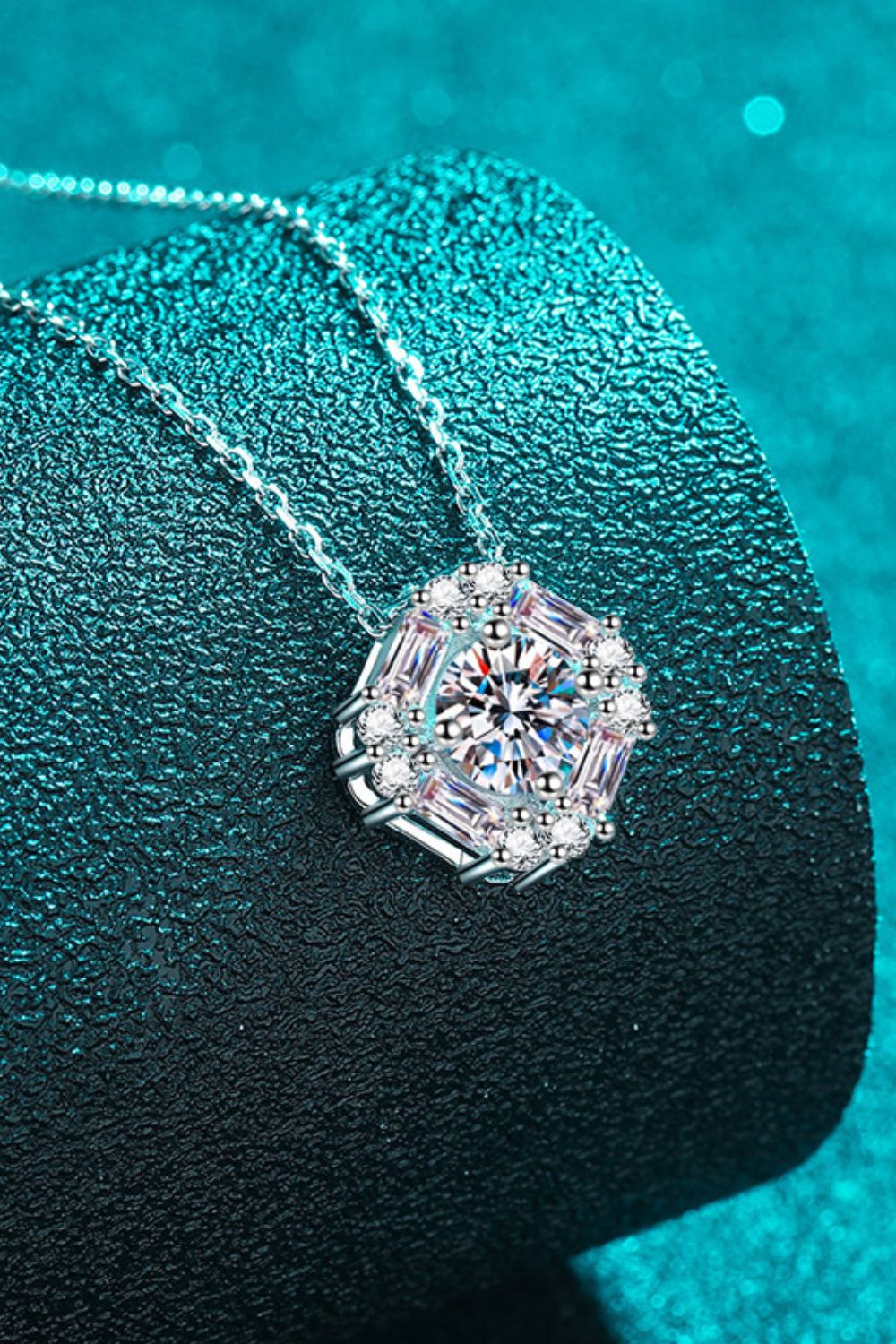 Geometric Moissanite Pendant Chain Necklace - Rhodium Vermeil- Claude Jewelry Moissanite - Shop claudejewelry.com