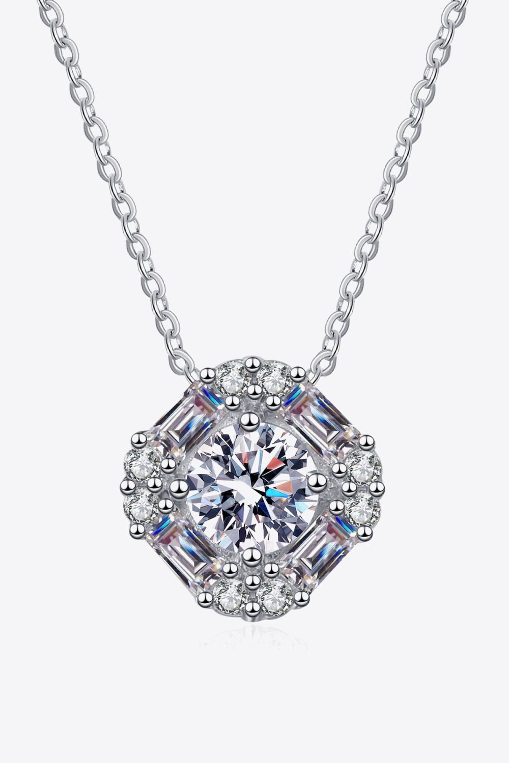 Geometric Moissanite Pendant Chain Necklace - Rhodium Vermeil- Claude Jewelry Moissanite - Shop claudejewelry.com