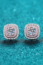 Geometric Moissanite Pink Halo Stud Earrings - Rhodium Vermeil/Pink- Claude Jewelry Moissanite - Shop claudejewelry.com