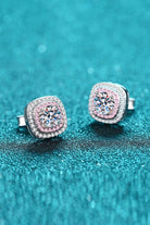 Geometric Moissanite Pink Halo Stud Earrings - Rhodium Vermeil/Pink- Claude Jewelry Moissanite - Shop claudejewelry.com