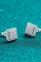 Geometric Pink Moissanite Square Stud Earrings - Pink/White- Claude Jewelry Moissanite - Shop claudejewelry.com