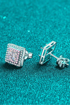 Geometric Pink Moissanite Square Stud Earrings - Pink/White- Claude Jewelry Moissanite - Shop claudejewelry.com