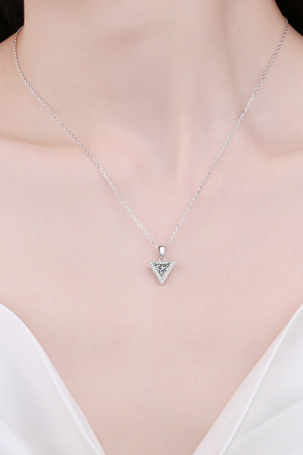 Geometric Triangle Moissanite Pendant Necklace - Rhodium Vermeil- Claude Jewelry Moissanite - Shop claudejewelry.com