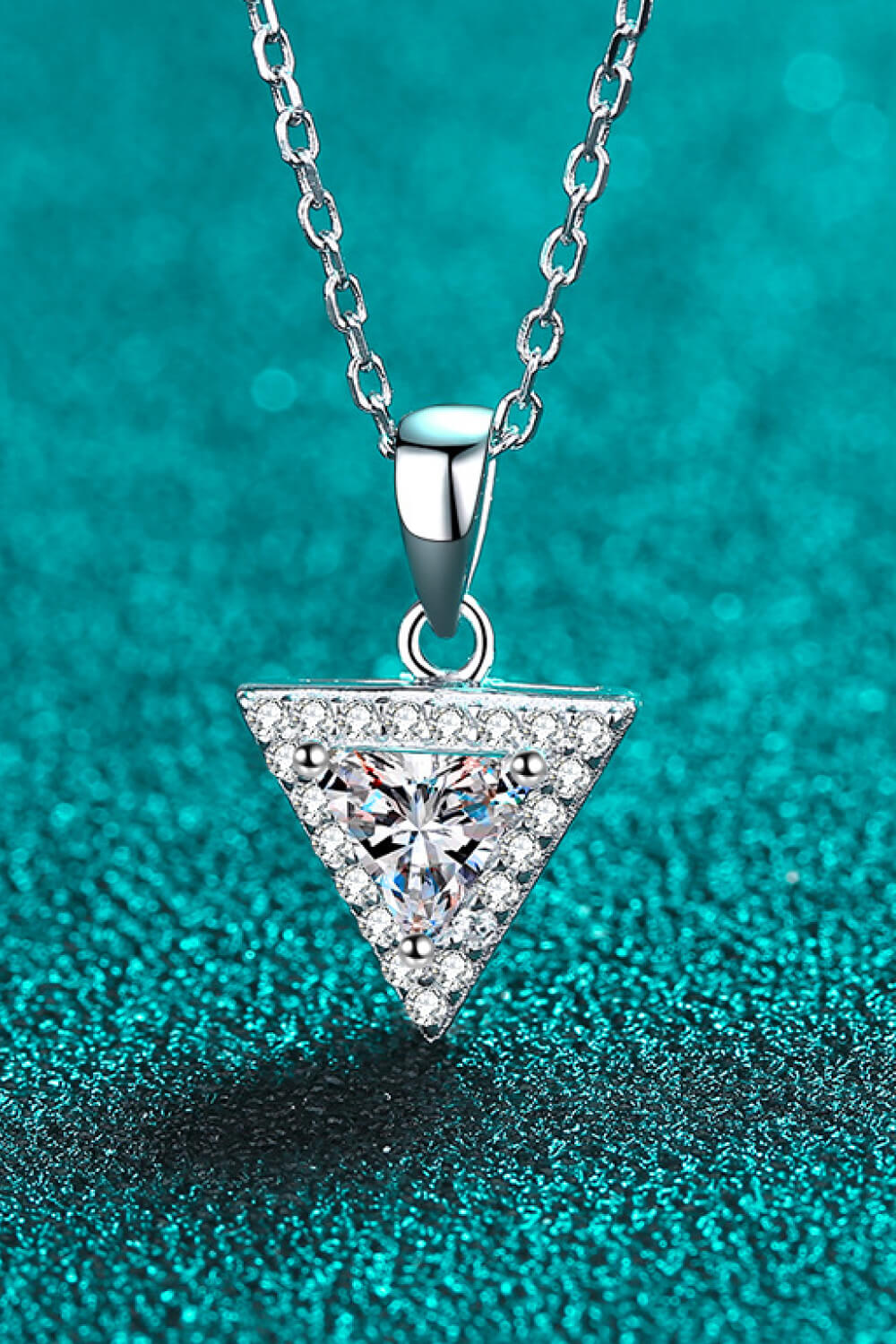 Geometric Triangle Moissanite Pendant Necklace - Rhodium Vermeil- Claude Jewelry Moissanite - Shop claudejewelry.com