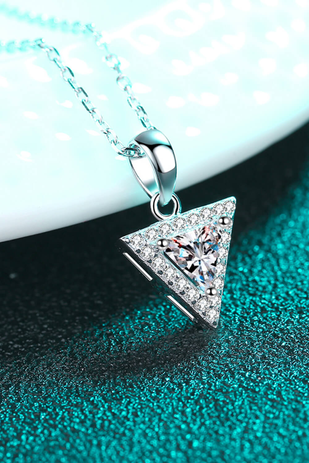 Geometric Triangle Moissanite Pendant Necklace - Rhodium Vermeil- Claude Jewelry Moissanite - Shop claudejewelry.com