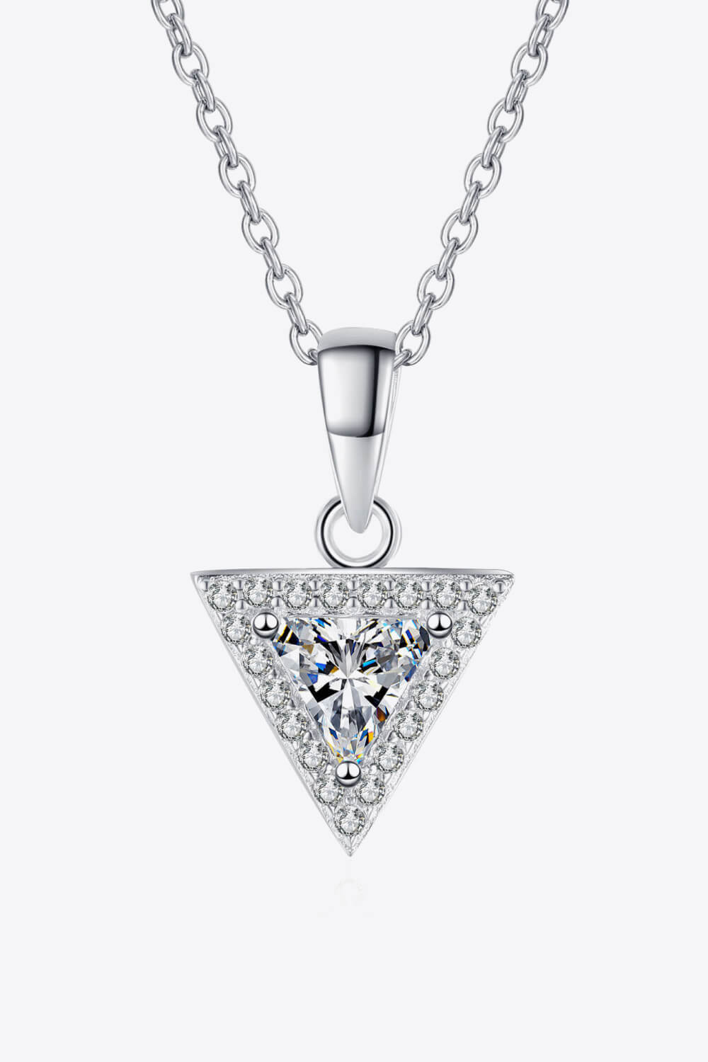 Geometric Triangle Moissanite Pendant Necklace - Rhodium Vermeil- Claude Jewelry Moissanite - Shop claudejewelry.com