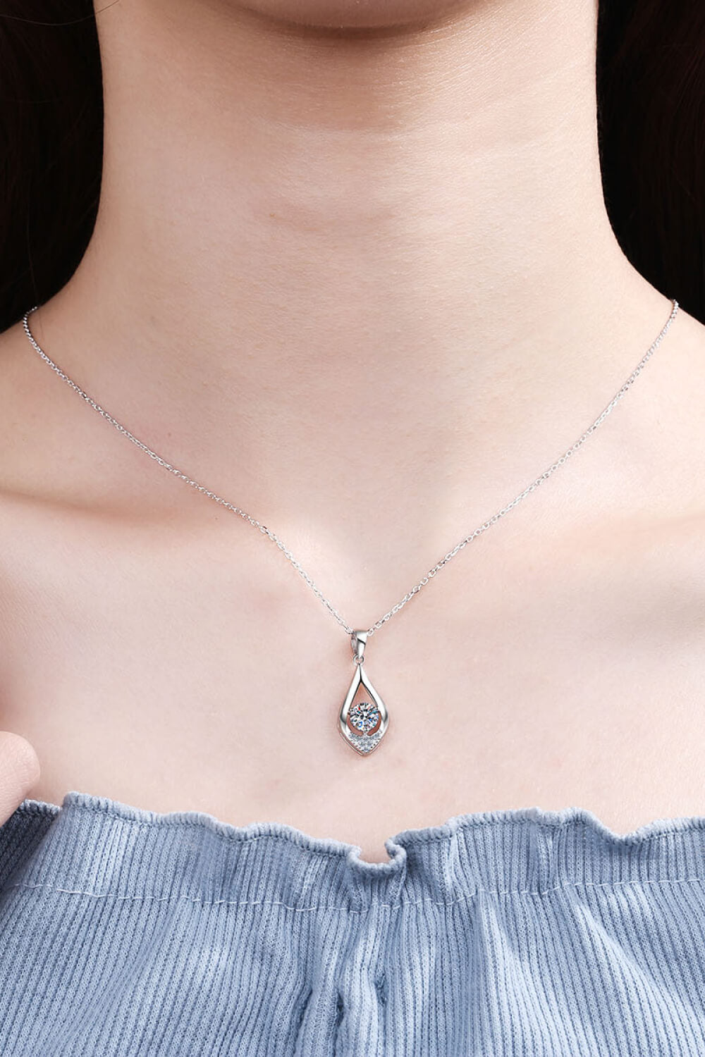 Glamorous Always Moissanite Pendant Necklace - Rhodium Vermeil- Claude Jewelry Moissanite - Shop claudejewelry.com