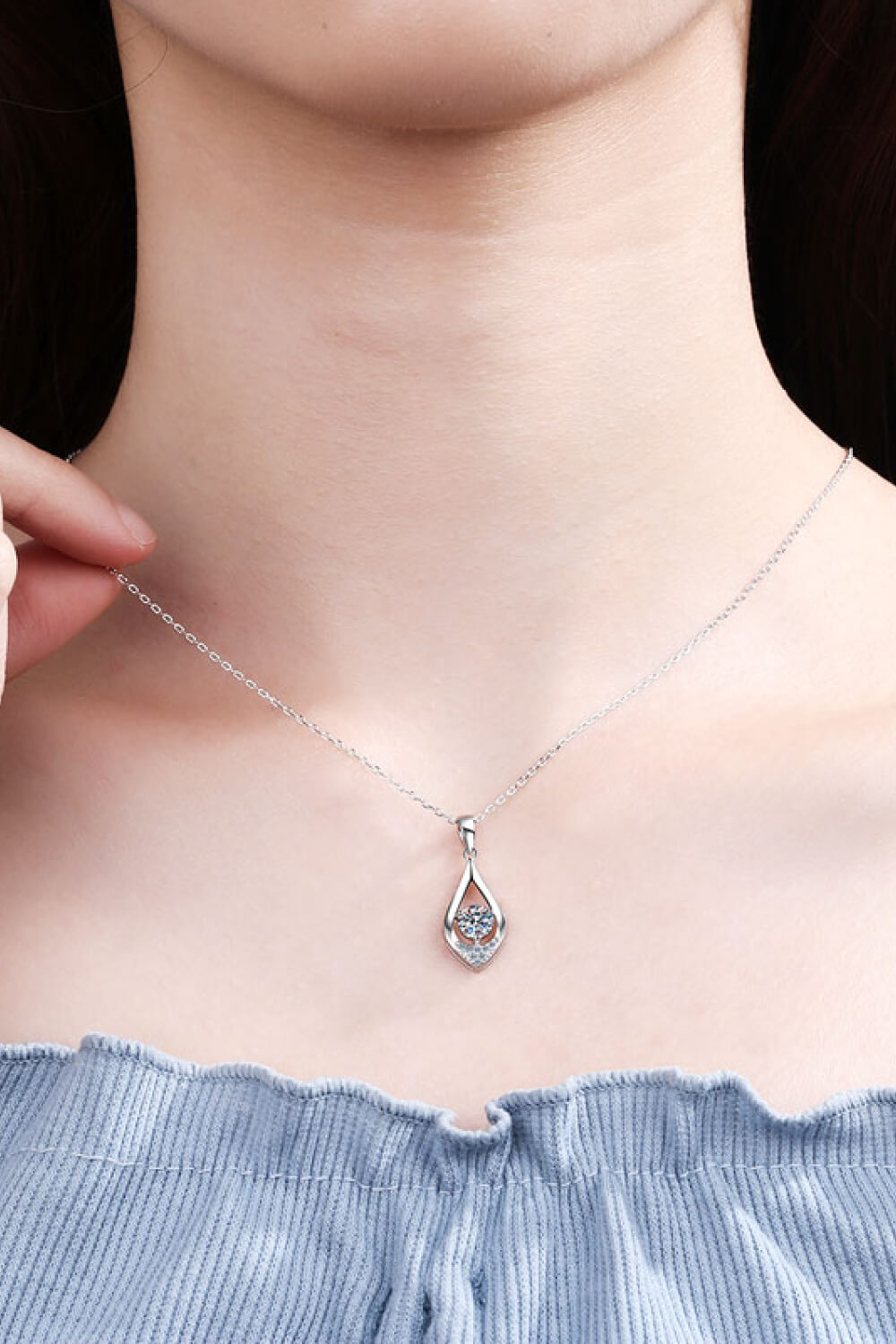 Glamorous Always Moissanite Pendant Necklace - Rhodium Vermeil- Claude Jewelry Moissanite - Shop claudejewelry.com