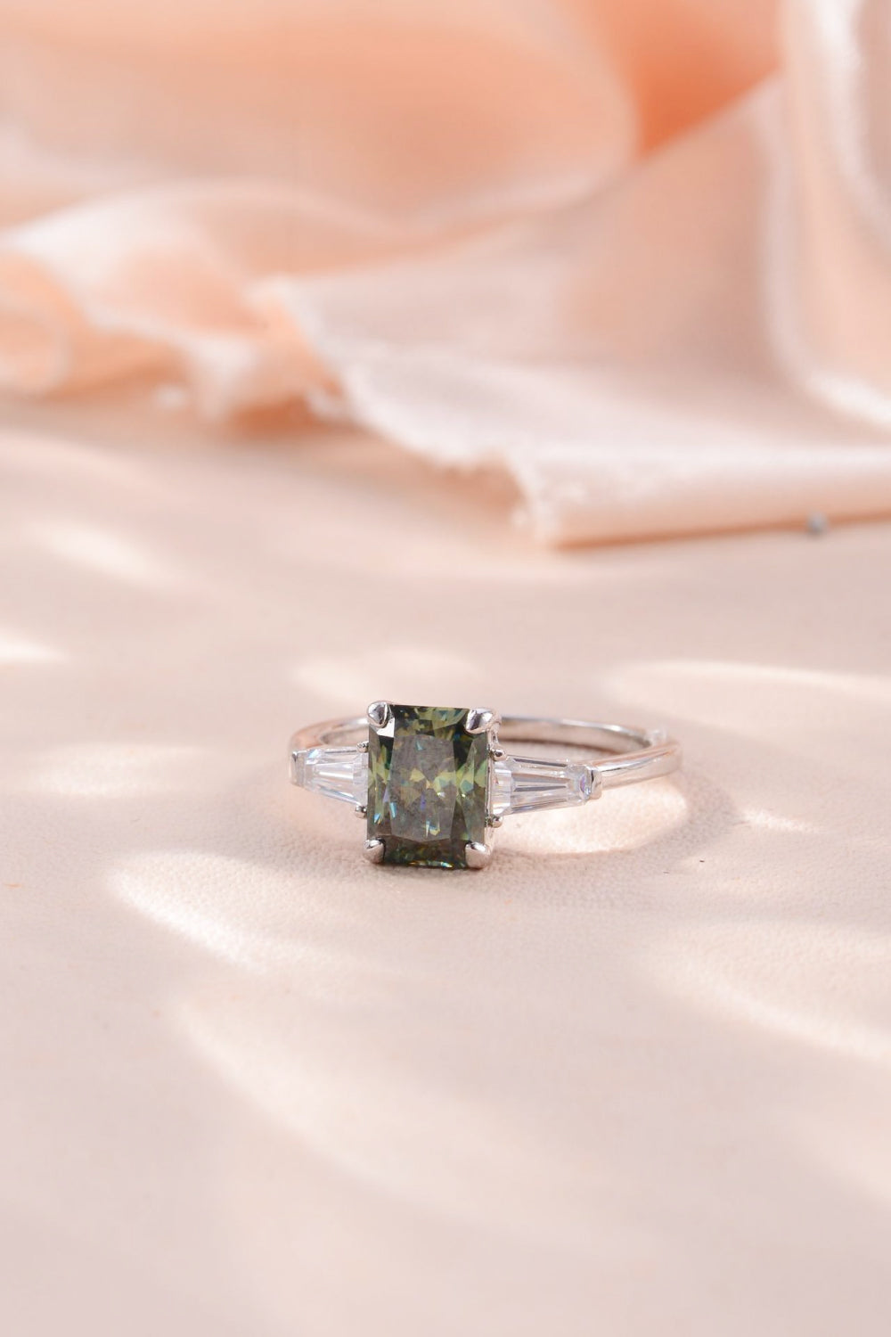 Green 2 Ct Rectangular Moissanite Platinum Vermeil Ring - - Claude Jewelry Moissanite - Shop claudejewelry.com