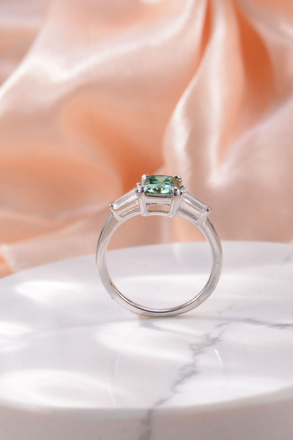 Green 2 Ct Rectangular Moissanite Platinum Vermeil Ring - - Claude Jewelry Moissanite - Shop claudejewelry.com