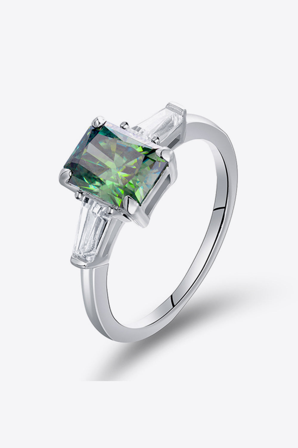 Green 2 Ct Rectangular Moissanite Platinum Vermeil Ring - Mid Green-5- Claude Jewelry Moissanite - Shop claudejewelry.com