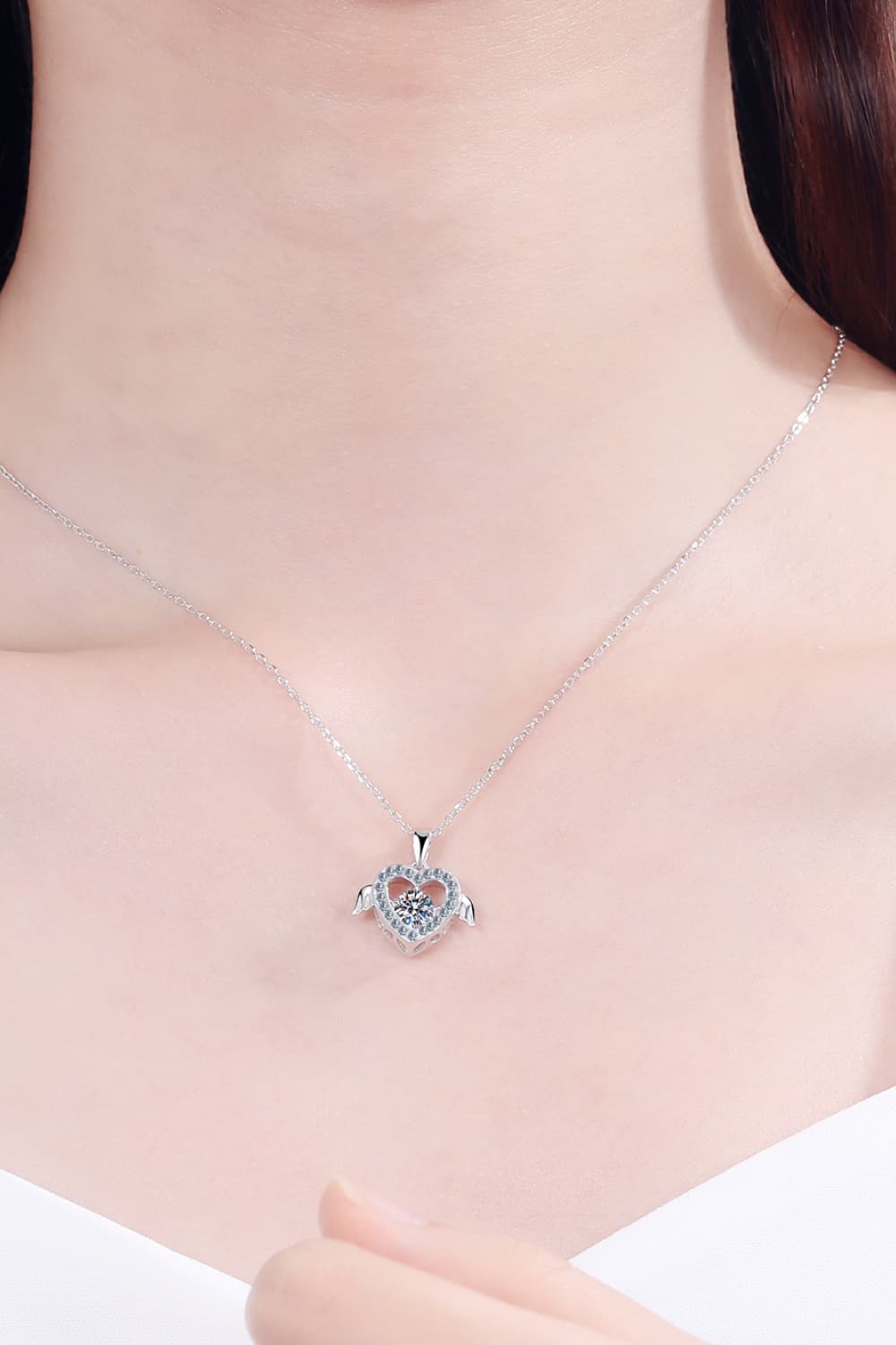 Heart Wings Moissanite Pendant Necklace - Rhodium Vermeil- Claude Jewelry Moissanite - Shop claudejewelry.com