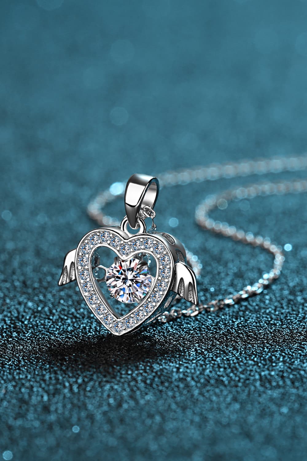 Heart Wings Moissanite Pendant Necklace - Rhodium Vermeil- Claude Jewelry Moissanite - Shop claudejewelry.com