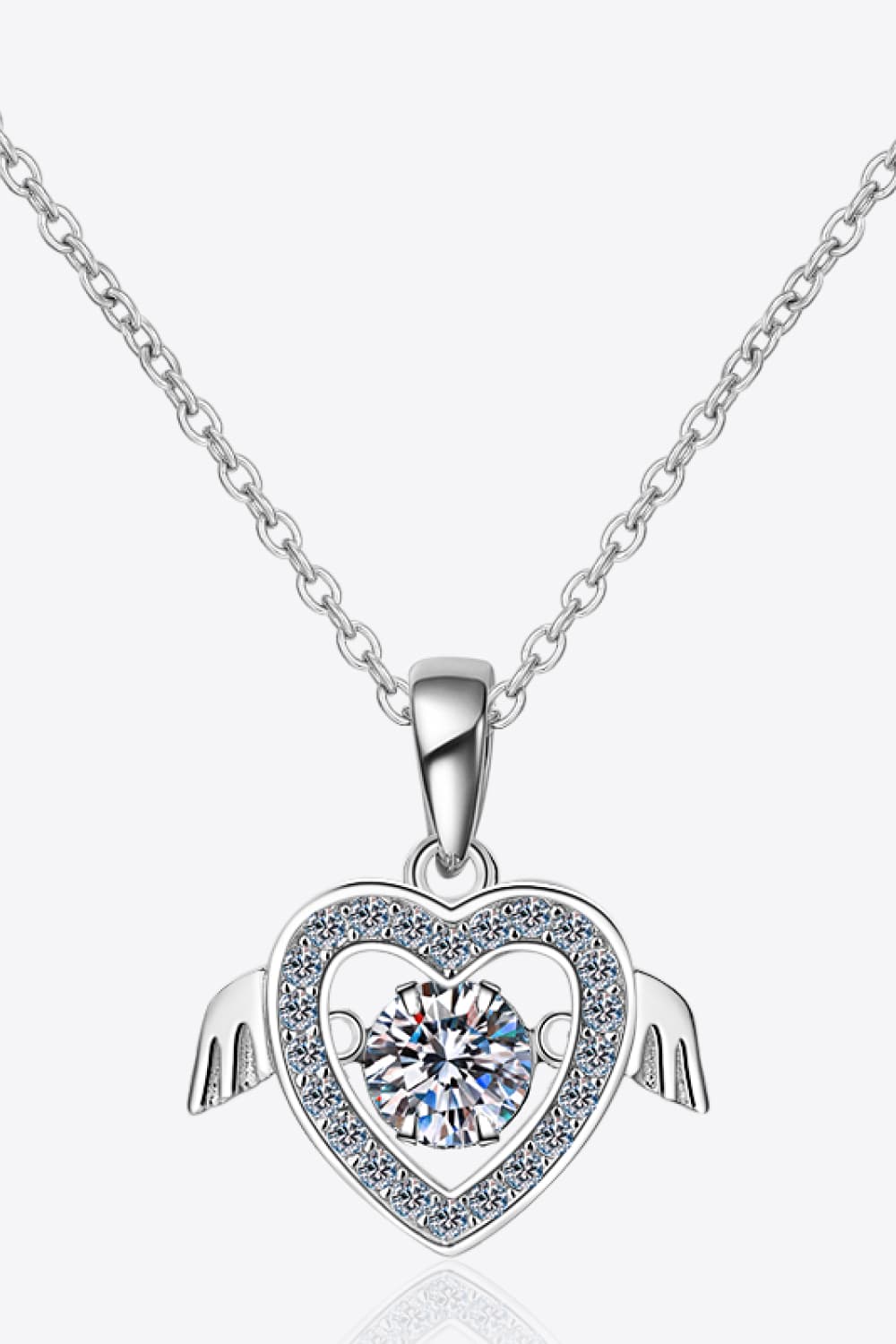 Heart Wings Moissanite Pendant Necklace - Rhodium Vermeil- Claude Jewelry Moissanite - Shop claudejewelry.com