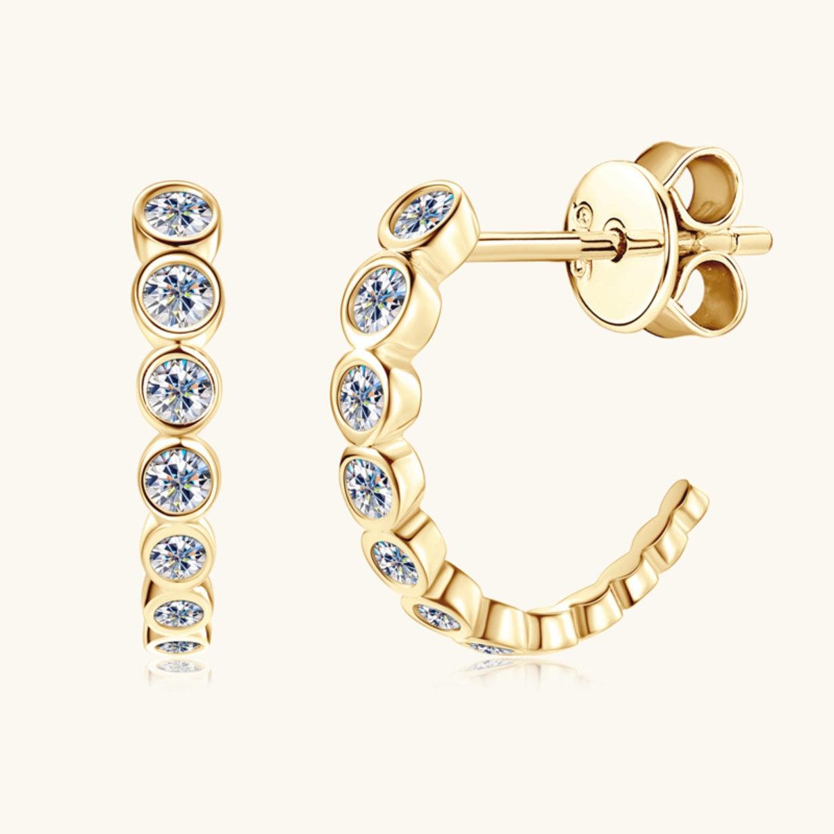 Inlaid Graduated Moissanite C-Hoop Earrings - 18k Gold Vermeil- Claude Jewelry Moissanite - Shop claudejewelry.com