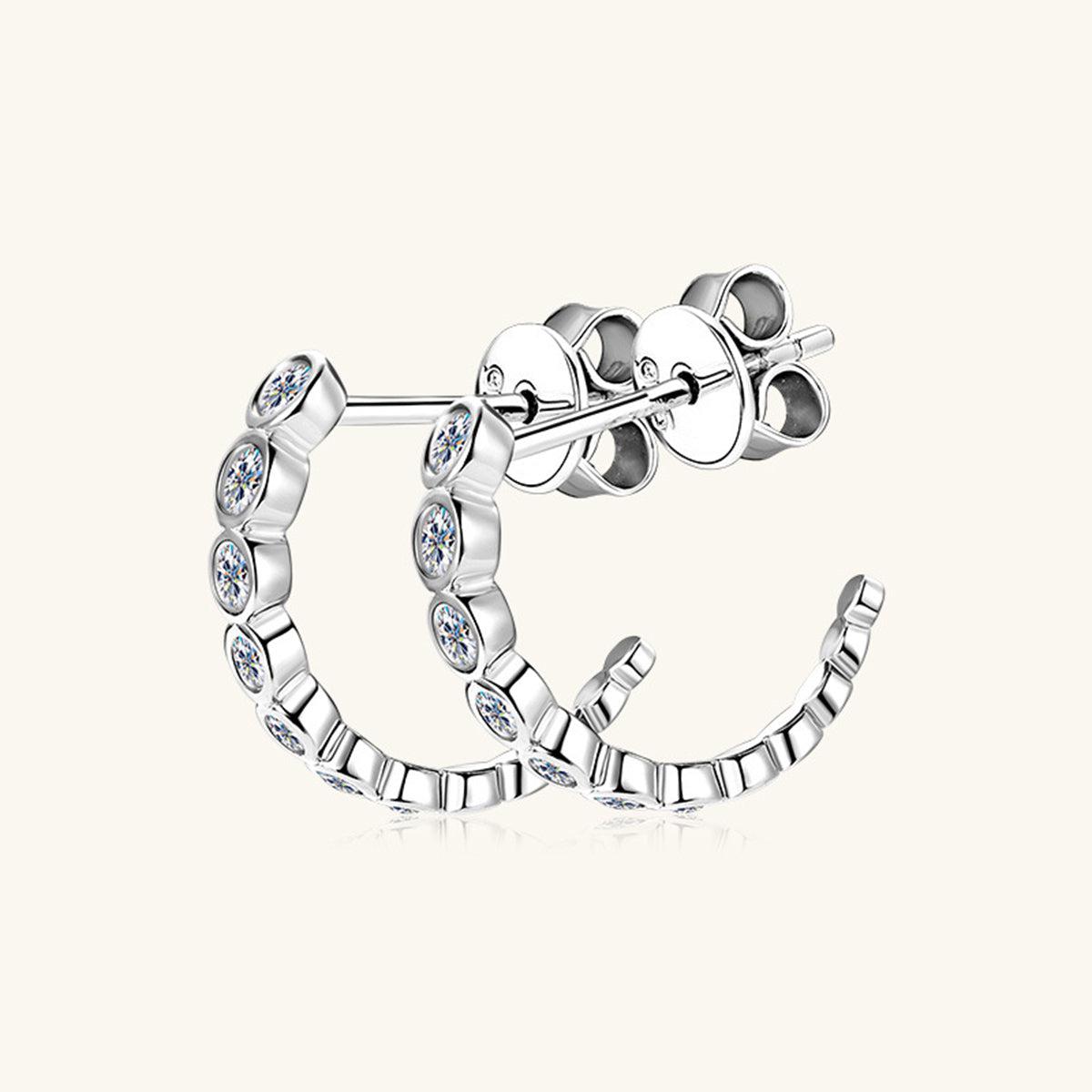 Inlaid Graduated Moissanite C-Hoop Earrings - - Claude Jewelry Moissanite - Shop claudejewelry.com