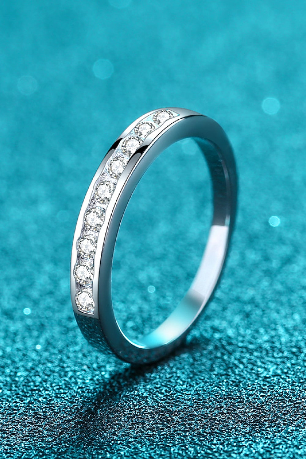 Inlaid Moissanite 925 Sterling Silver Stacking Ring - - Claude Jewelry Moissanite - Shop claudejewelry.com